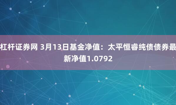 杠杆证券网 3月13日基金净值：太平恒睿纯债债券最新净值1.0792